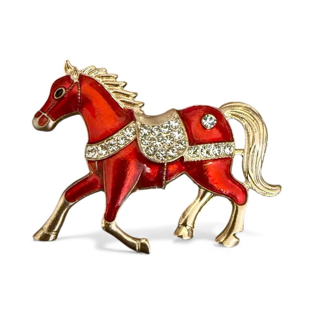 Mint Red and Gold Horse Brooch